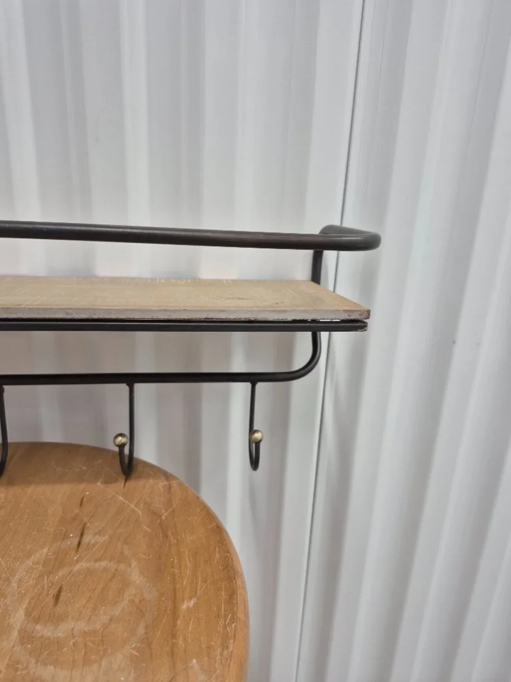 Metal And Wood 5 Hook Wall Shelf w/ Gold Accents 19